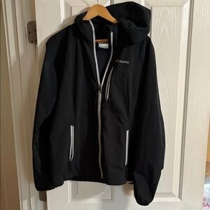 Columbia Black Hooded Waterproof Rain Jacket with White Trim